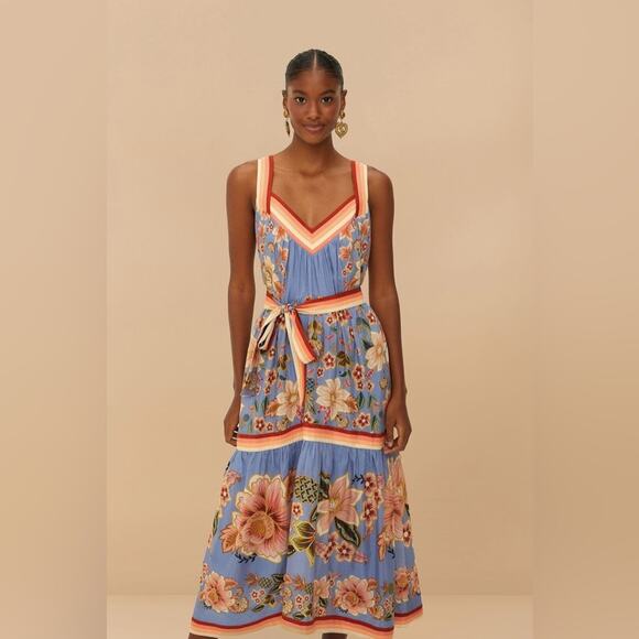 Farm Rio Blue Superbloom Tapestry Maxi Dress M - Picture 7 of 7